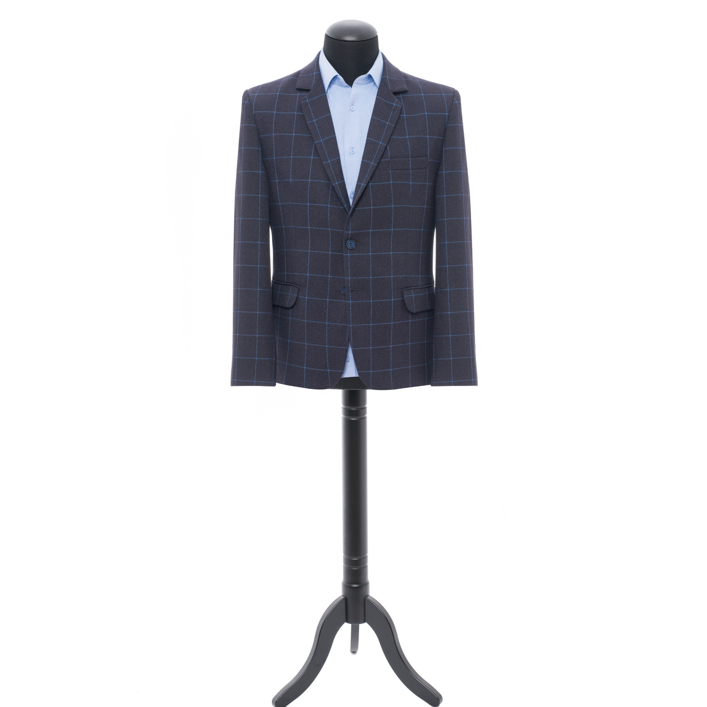 Sacou slim cu carouri bleu