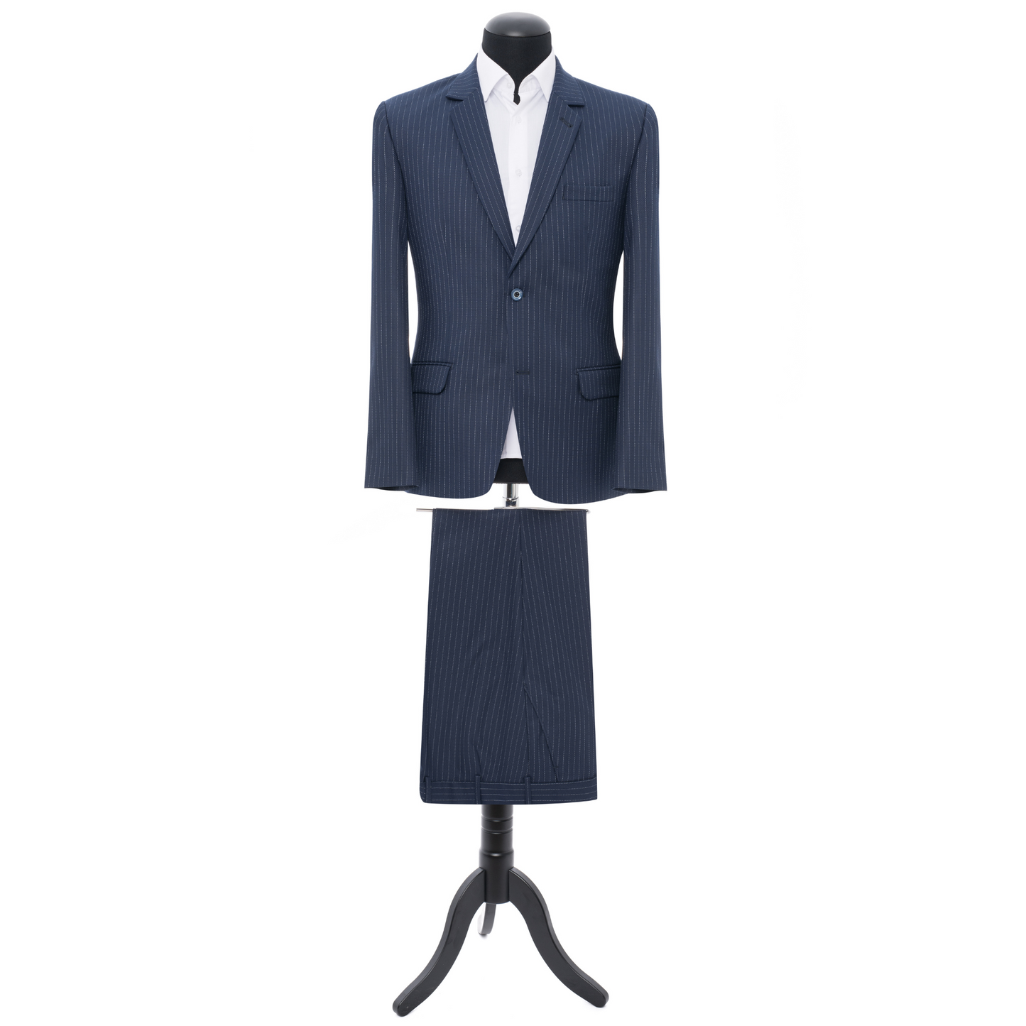 Costum slim albastru în dungi